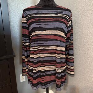 Patchington Blouse Womens Size 14/16 Striped Long Sleeve Sheer Artsy Chic